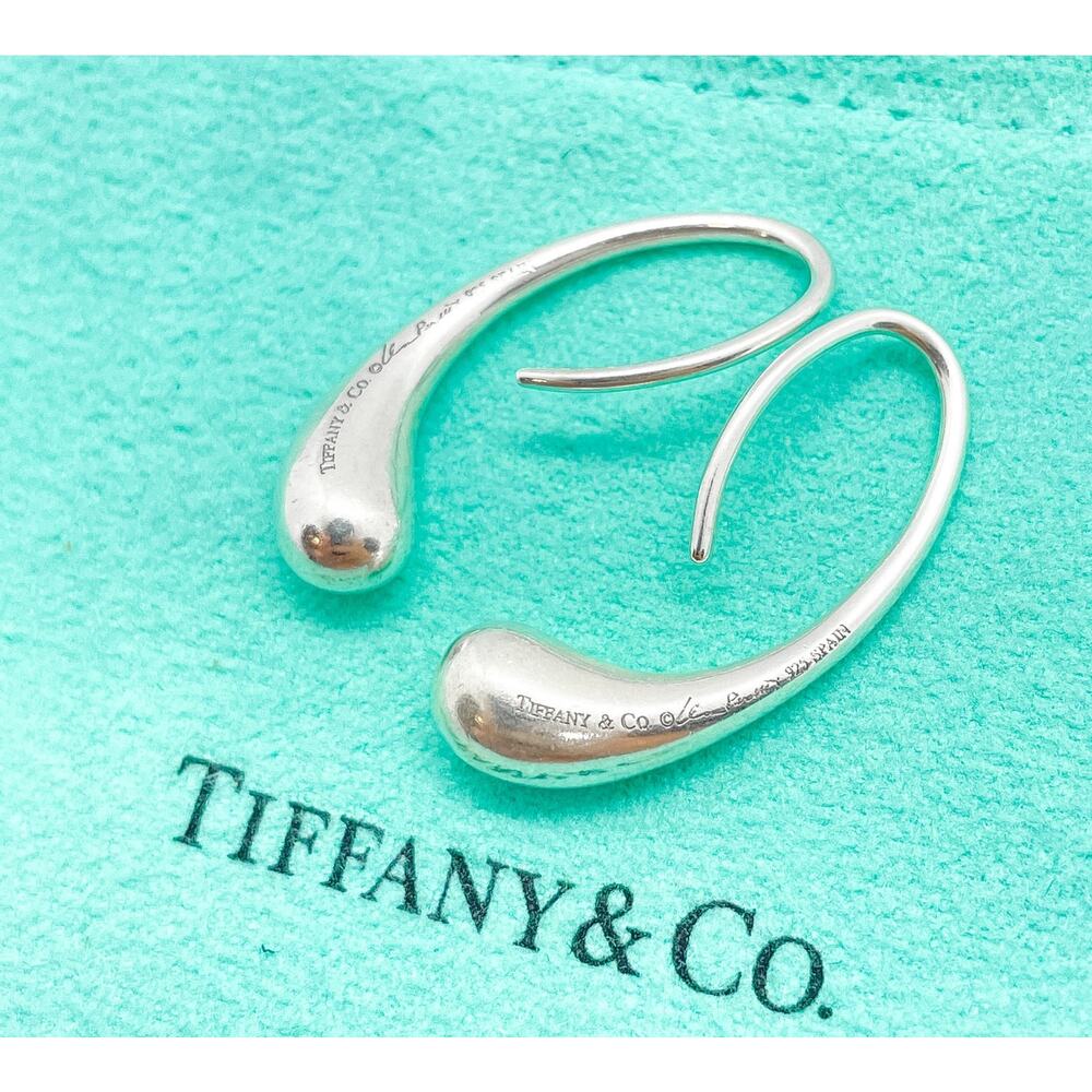 Tiffany & Co. Elsa Peretti Teardrop Hoop Earrings Sterling Silver - Picture 2 of 10